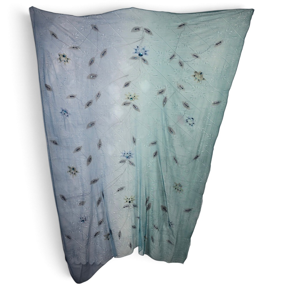 Cyn & Luca Women OS Blue Ombre Sequin Floral Mesh Sheer Cover Up Wrap 39x51-58